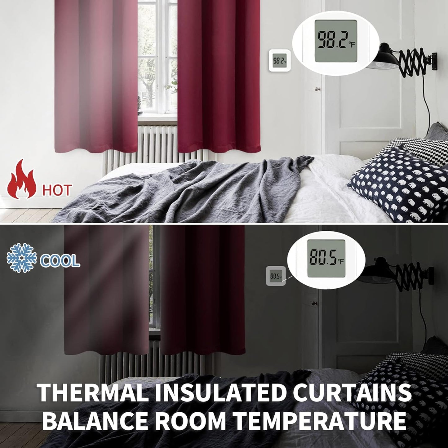 BGment Burgundy Blackout Curtains 63 Inch Length for Bedroom - Rod Pocket Thermal Insulated Room Darkening Curtain for Living Room, 42 x 63 Inch, 2 Panels