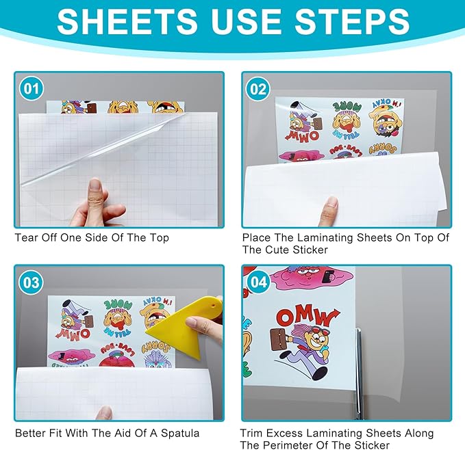 T&W SAME FILM 50 Pack Self Adhesive Laminating Sheets, 4mil, 8 x 11 Inch Laminator Sheets, Self Sealing Laminating Sheets for Laminator, Round Corner, No Heat, No Machine Needed