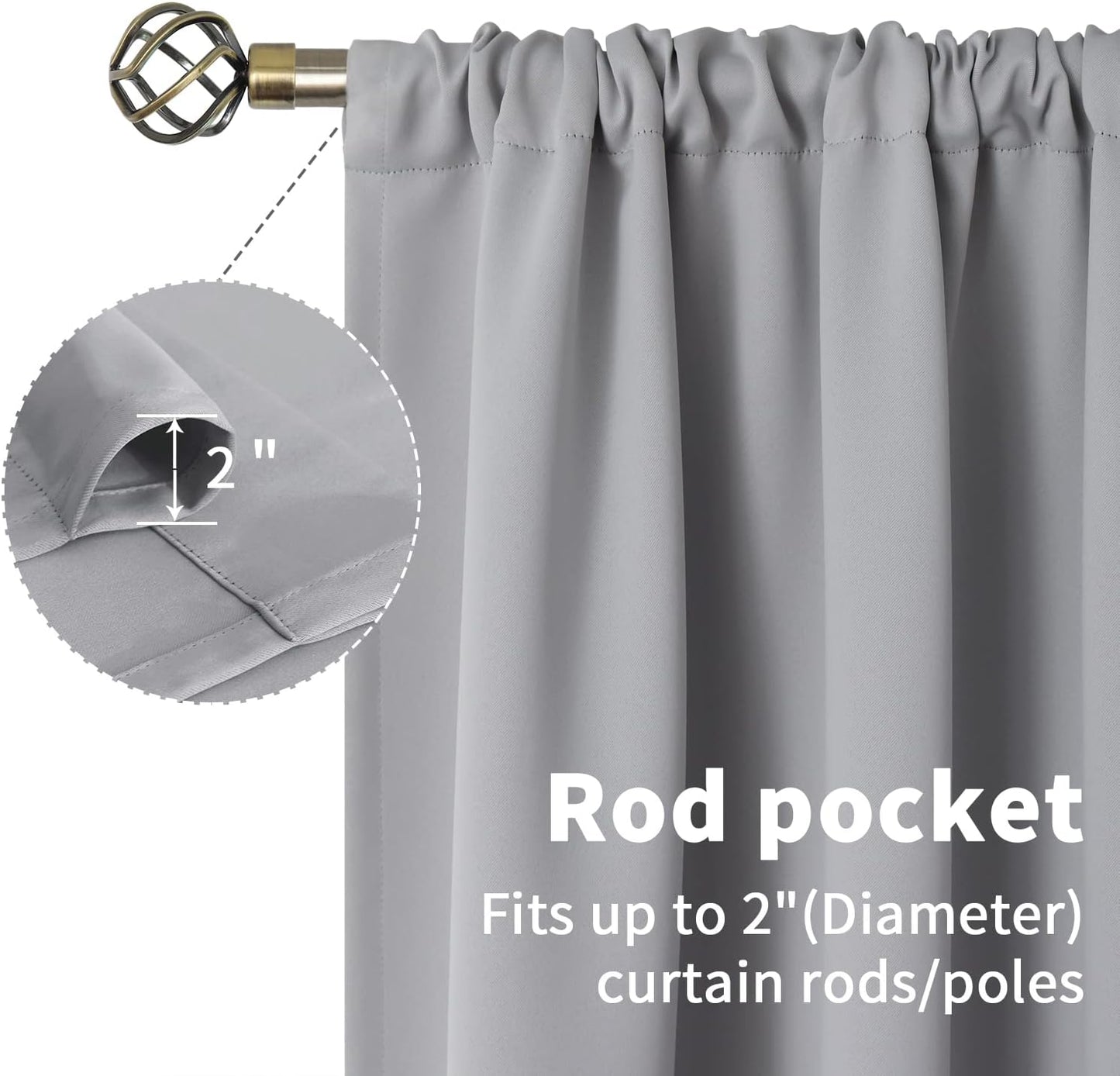 BGment Rod Pocket Blackout Curtains for Bedroom - Thermal Insulated Room Darkening Curtain for Living Room, 52 x 72 Inch, 2 Panels, Light Grey