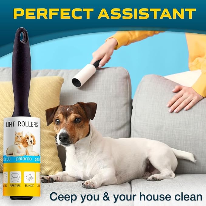 Lint Rollers for Pet Hair, Sticky, Remover for Couch, Clothes Furniture and Carpet. Lint Roller Dog Hair Remover Cat Hair, Animal Hair, Pet Fur, Fuzz. 5 Large Pet Hair Lint Rollers White