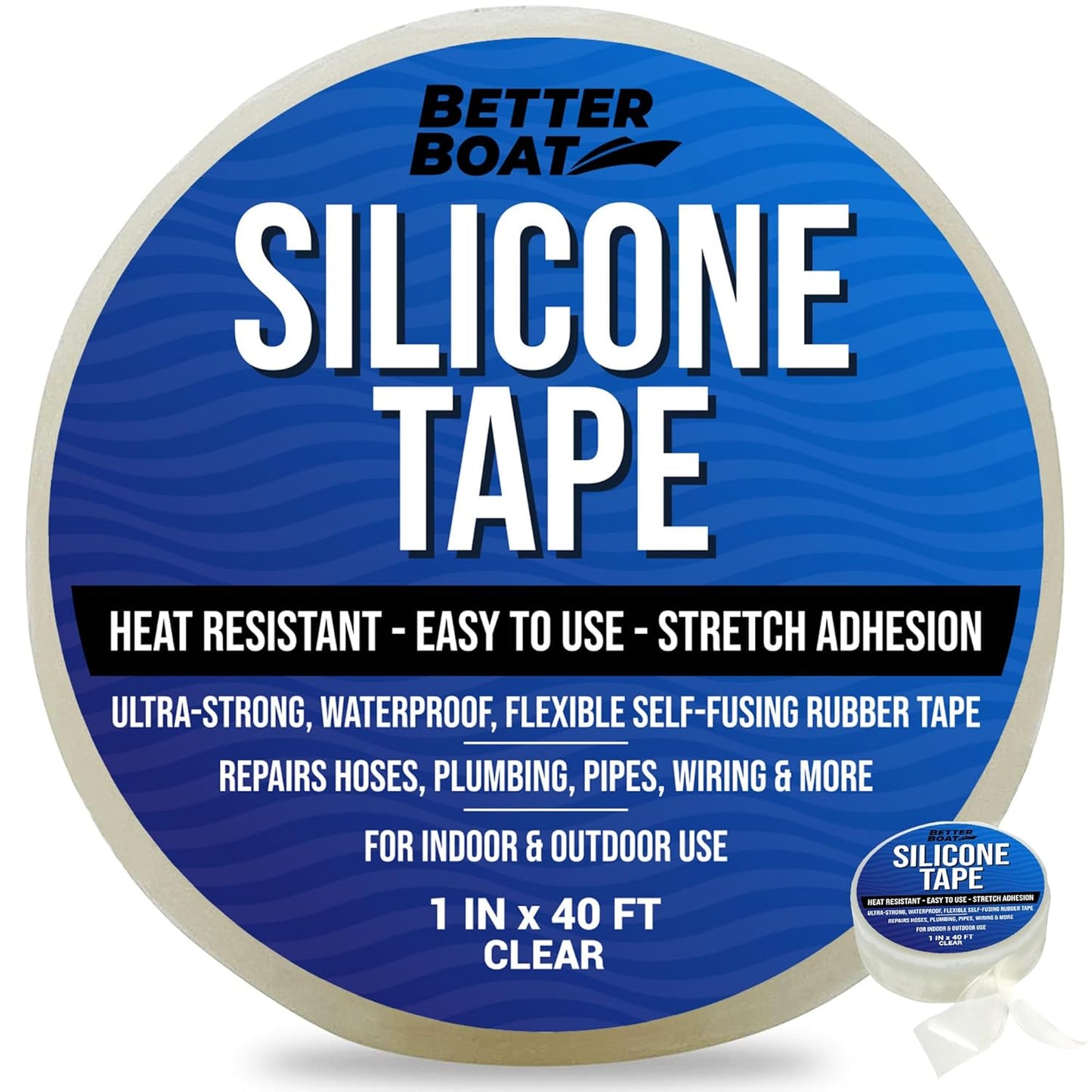 Clear Heavy Duty Silicone Tape, Self-Fusing Rubber Hose and Plumbing Water Pipe Repair Seal, Coax Electrical or Waterproof Tape for Leaks, 40ft