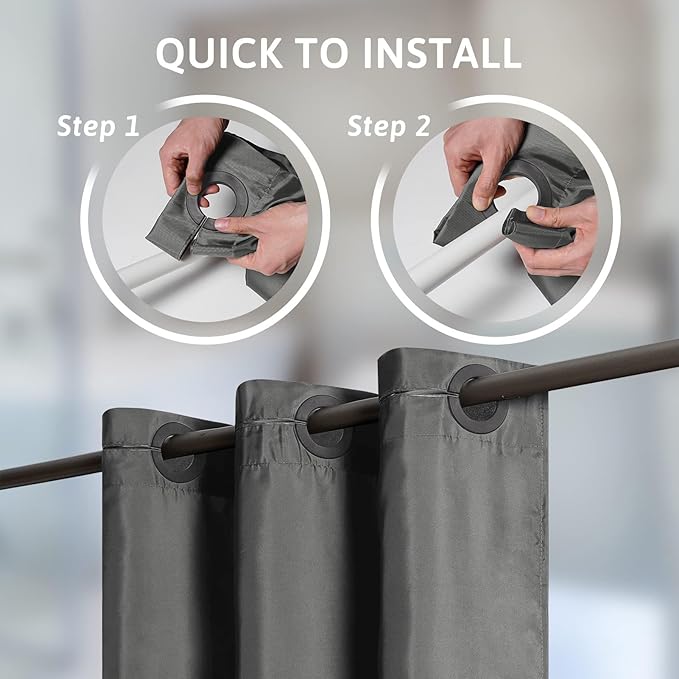 Furlinic No Hook Extra Wide Shower Curtain,Polyester Fabric Shower Curtain Liner with 14 Plastic Split Grommets,Hotel Style Machine Washable & Waterproof Curtains for Bathroom,Dark Grey 108x72 Inch