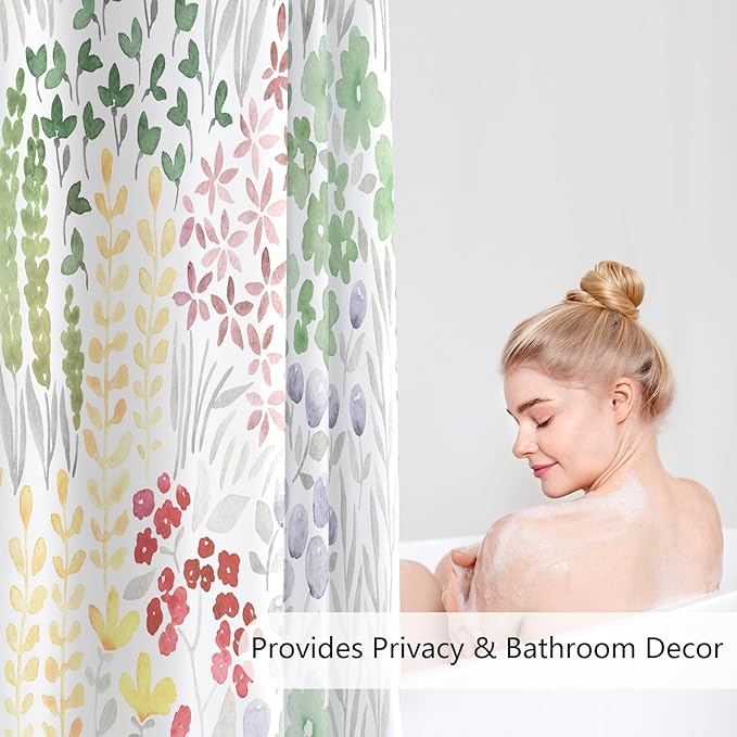 Extra Long Shower Curtain 72 x 96 Inch, Floor to Ceiling X-Long Tall Cute Floral Shower Curtain for Bathroom, Sage Green Wildflower Boho Cottagecore Fabric Shower Curtain Set with Hooks