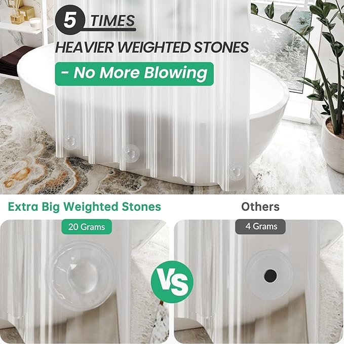 AmazerBath Long Shower Curtain 80 Inches Clear Shower Curtain Plastic Premium PEVA, Heavy Duty 8G Weighted Shower Curtains for Bathroom with 3 Big Stones and 12 Grommets, 72x80 Inches