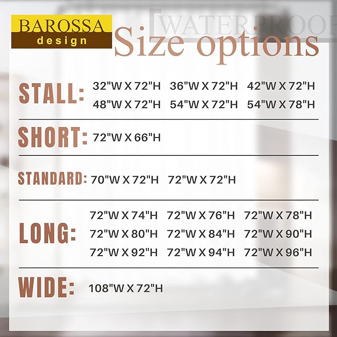Barossa Design Waterproof Fabric Shower Curtain or Liner Microfiber 72" W x 76" H - Hotel Long Shower Curtain, Machine Washable, White Liner for Bath Tub, 72x76 Inches