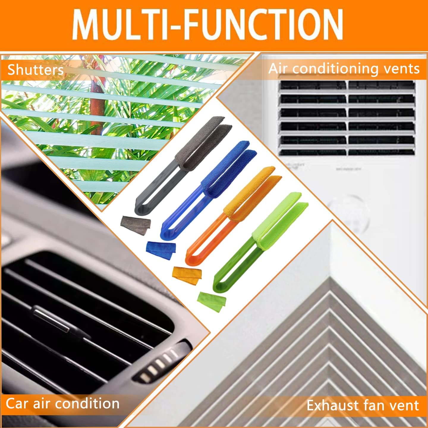 4 Pack Microfiber Blinds Duster, 4 Removable and Washable Sleeves, Cleaner for Window Blinds, Air Conditioner Vents, Fans, Car Vents
