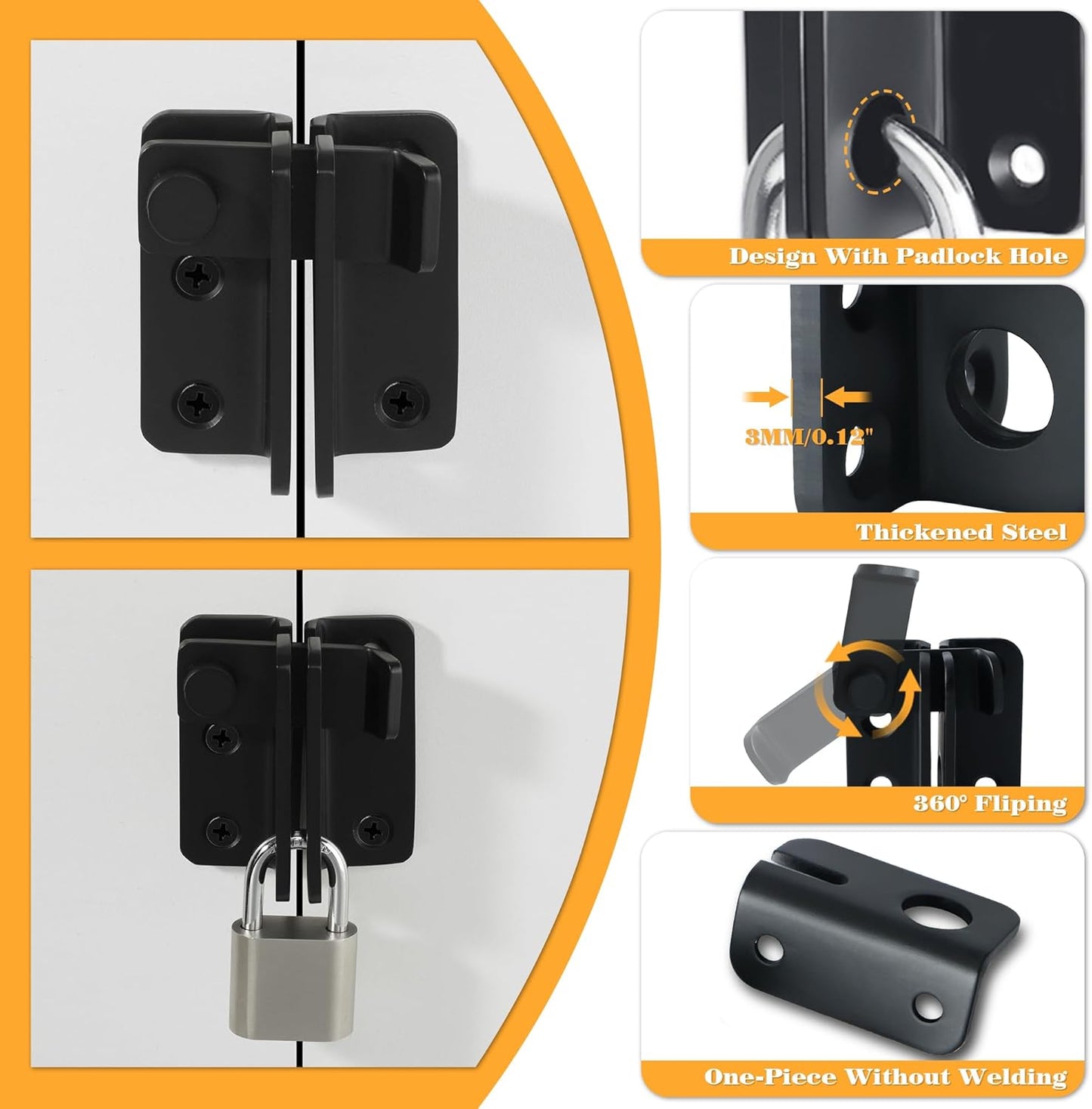 Alise Flip Latch Gate Latch,Black Shed Door Latch Barn Door Lock Shed Lock Shed Latch,Stainless Steel Locking Latches for Shed Barn Fence Chicken Dog Cage Window Cabinet Backyard Garage Doors,L-Size