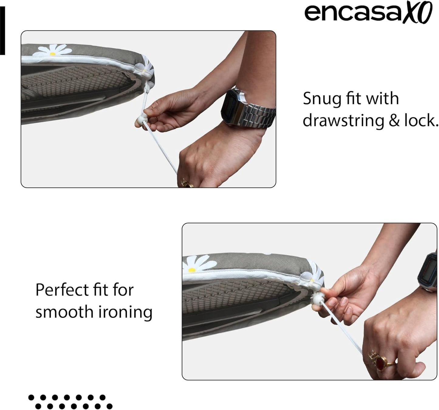 Encasa XO Ironing Board Cover and Pad 42"x14" - Thick 3mm Felt Padding, Drawstring Tightening & Lock, Easy Fit, Scorch & Stain Resistant, Fits Medium Ironing Board - Green Leaflet
