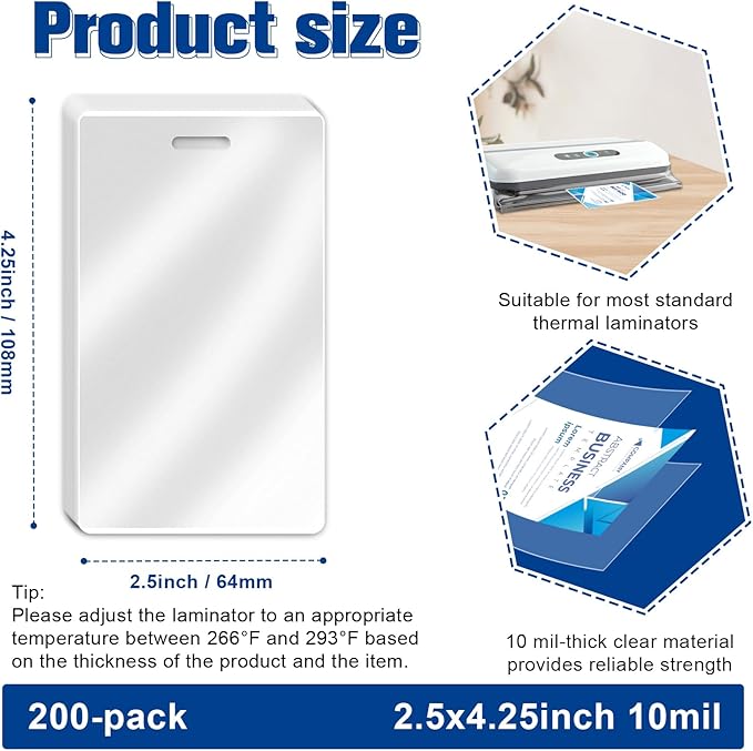 200 Pieces 10 Mil 2 1/2" x 4 1/4" Luggage Tag Laminating Pouches with Slot Hole Thermal Laminate Pouch Tags Kit Resealable for Work Permits Pass Cards Student ID Cards