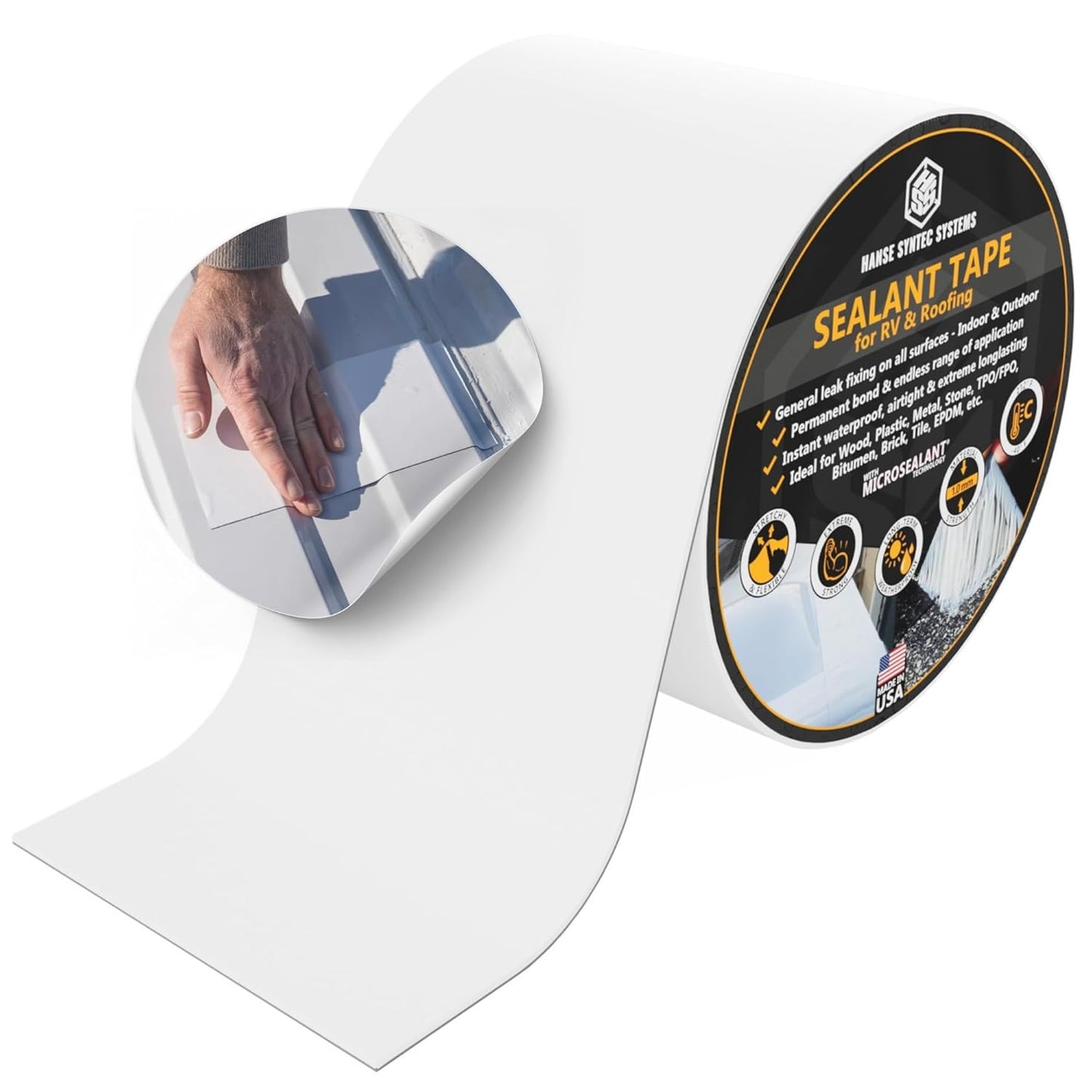 HSS Sealant Tape with MicroSealant - Waterproof Commercial Roofing Tape for Roof and RV Repair - UV- & Weatherproof (White, 4 inch x 50 feet)