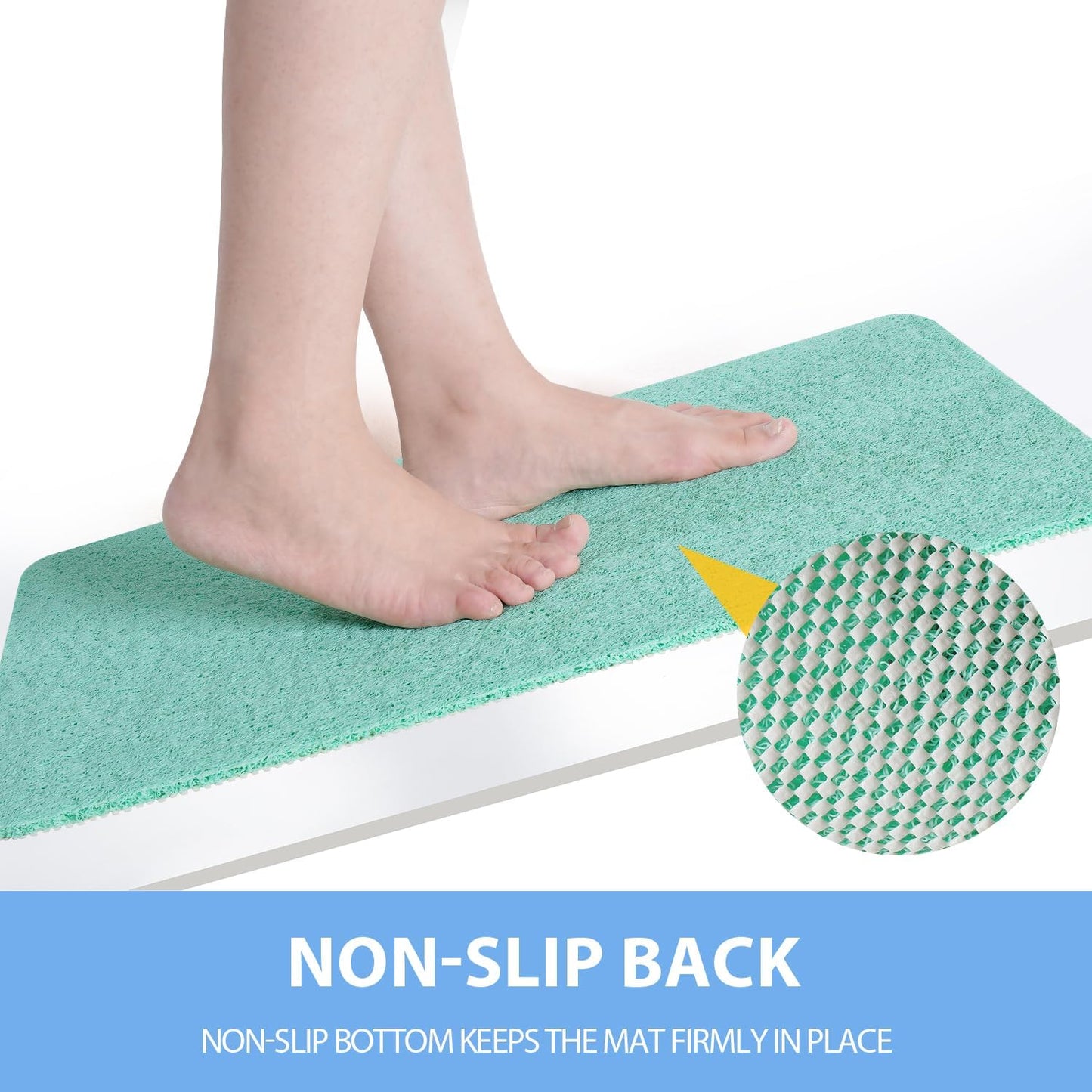 Non-Slip Bathtub Mat, Anti Slip Shower Mat, Fast Drying Bathtub Mats, Foot Scrubber Mat, Anti Slip Mat for Tub, Floor, Bathroom, Kitchen, Home, Hotel (Light Green 24"×16")
