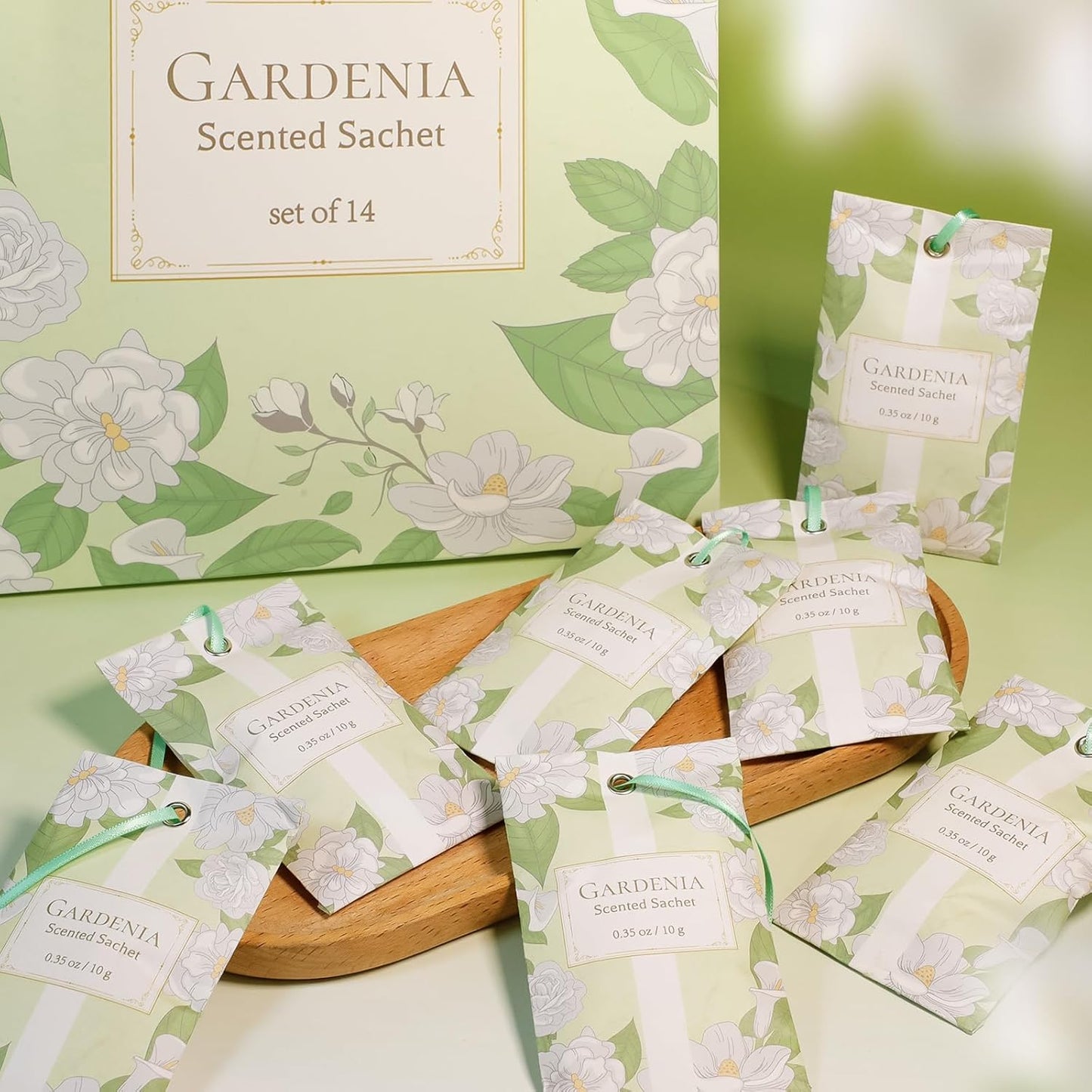 SCENTORINI Scented Sachets for Drawers and Closets, Gardenia Scent 14 Pack, Long-Lasting Sachets Bags Wardrobe Freshener, for Shoe Wardrobe, Cupboard