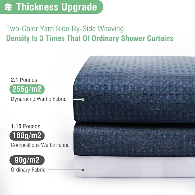 Dynamene Stall Fabric Shower Curtain - 36x72 Waffle Weave Weighted Cloth Shower Curtains for Bathroom, Neutral Heavy Duty Hotel Spa Luxury Bath Curtain Set with 6 Plastic Hooks,Navy Blue