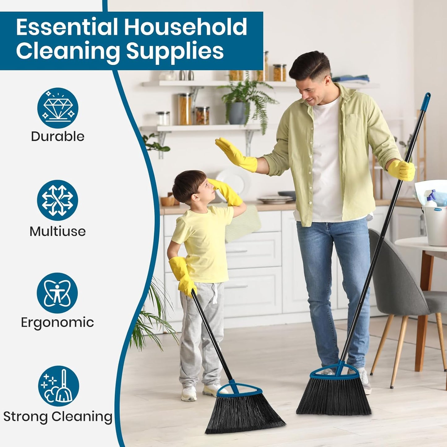 MAVRIZ Outdoor Broom Heavy Duty Angle Broom with 60" Long Handle Stiff Bristle Brooms for Sweeping Indoor, Restaurant, Shop, Garage, Commercial