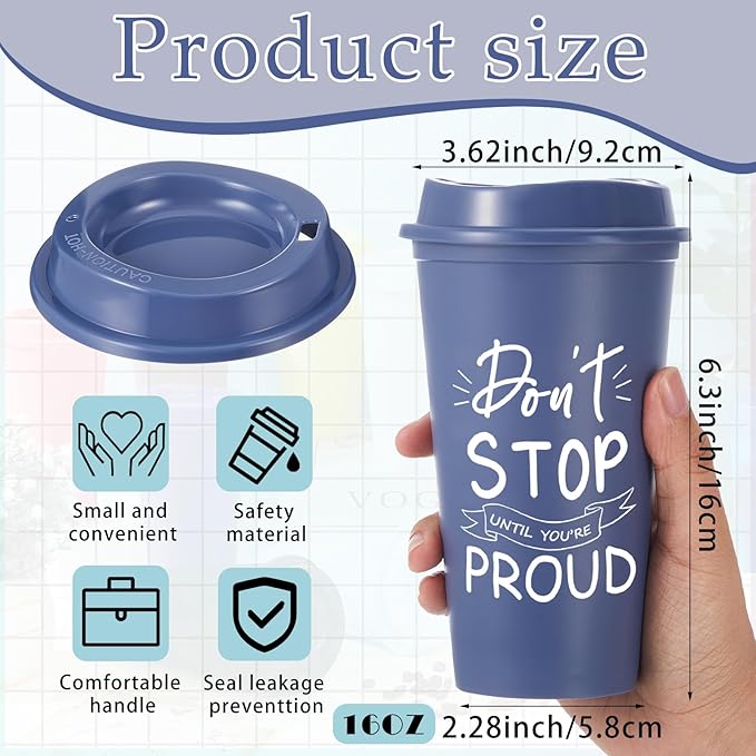 12 Pcs Inspirational Gifts for Employee Coworkers Staff Teammate, 16oz Reusable Plastic Coffee Cups with Positive Sayings, Bundle Gifts for Woman Man Coworker (Morandi Color,Inspirational)