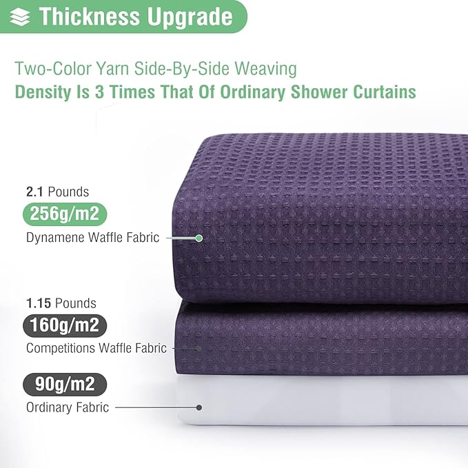Dynamene Extra Long Shower Curtain,96 Inch Long Waffle Weave Heavy Duty Thick Fabric Bathroom Shower Curtain, Neutral Weighted Hotel Bath Curtain Set with 12 Plastic Hooks,72x96,Purple