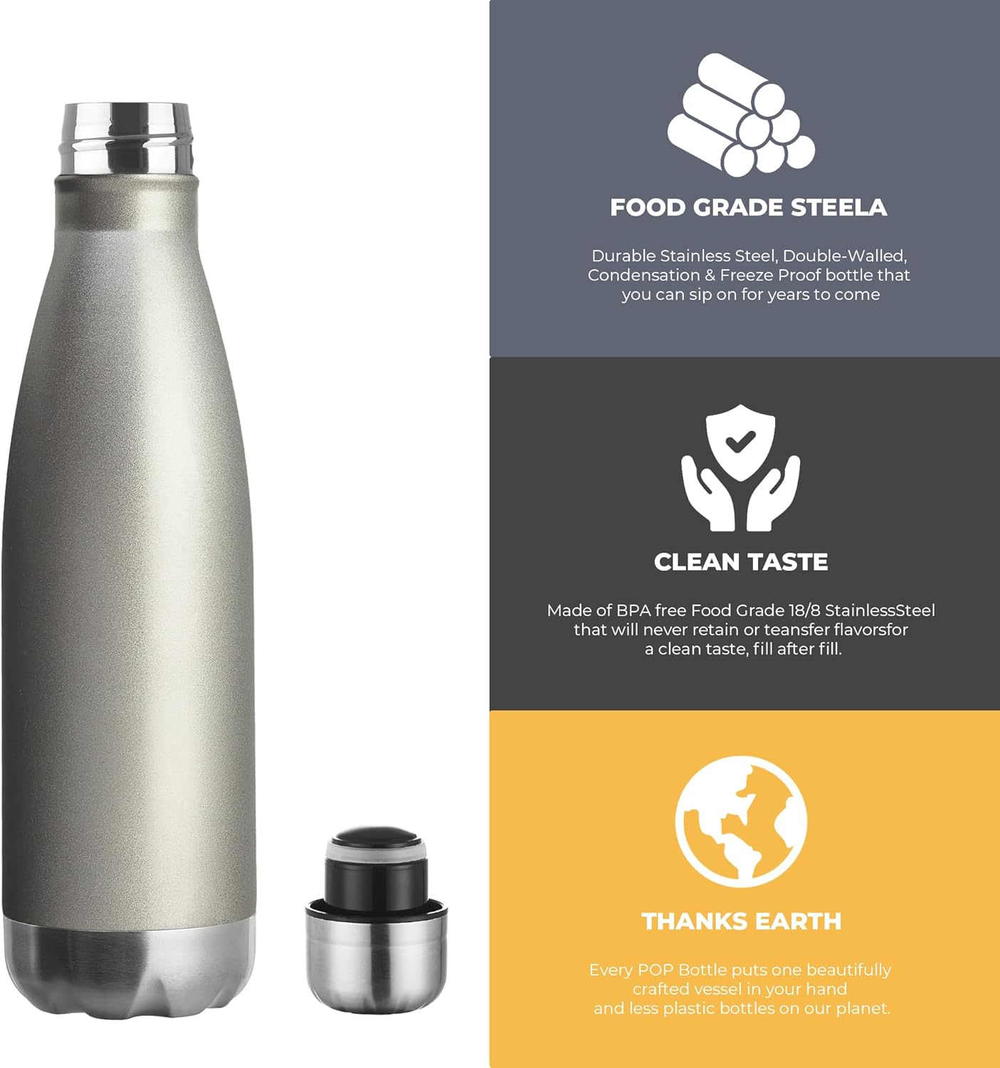 MEWAY 17oz Sport Water Bottle 8 Pack Vacuum Insulated Stainless Steel Leak-Proof Double Wall Cola Shape Water Bottle,Keep Drinks Hot & Cold (Cold Gray,8 Pack)