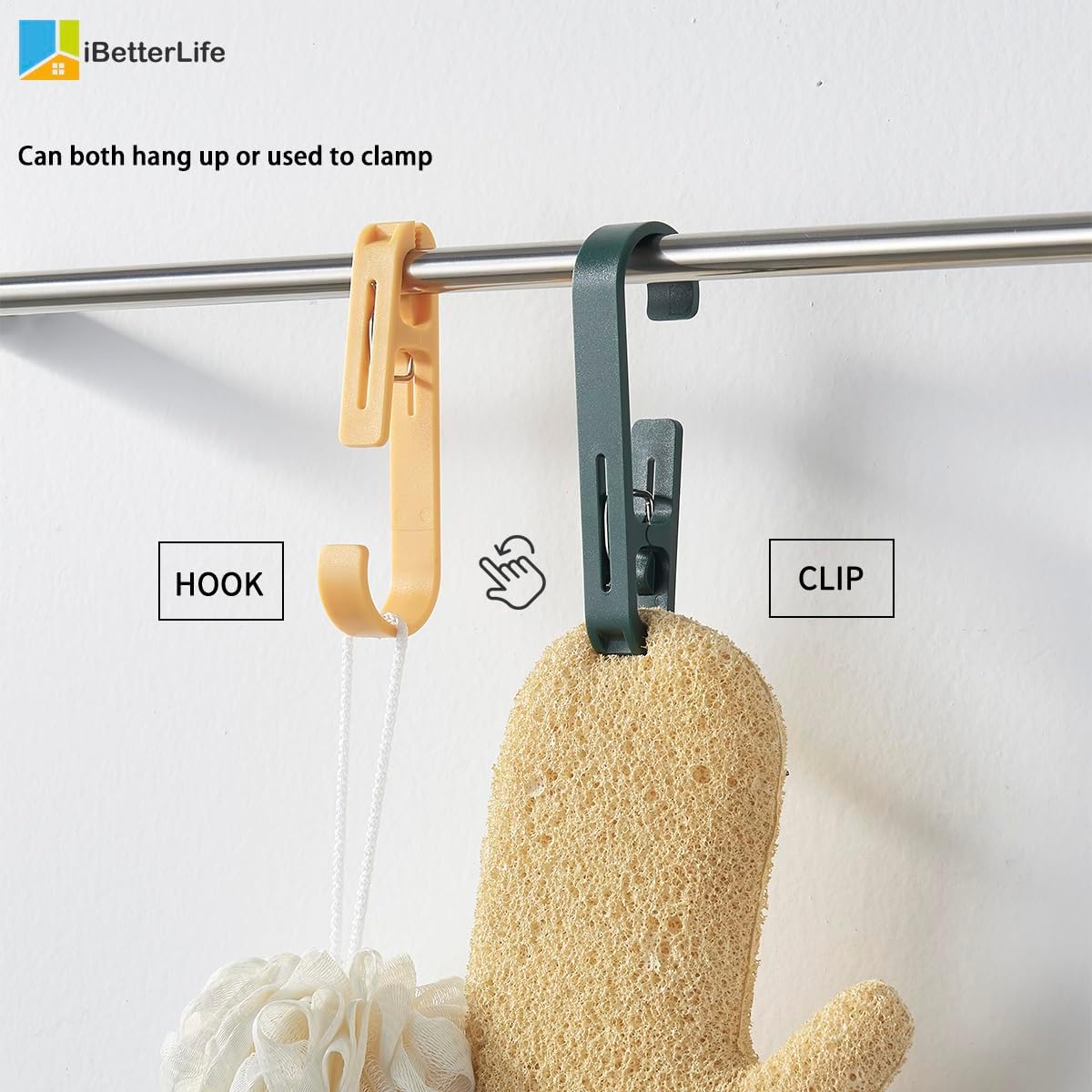 iBetterLife Clothes Pins Heavy Duty Outdoor - 8Pcs Large Laundry Hook Hangers with Clips Closet Organizer Clamps Hanging Socks Boot Bras Towels Shower Pegs for Bathroom Wardrobe Kitchen Office, Gray