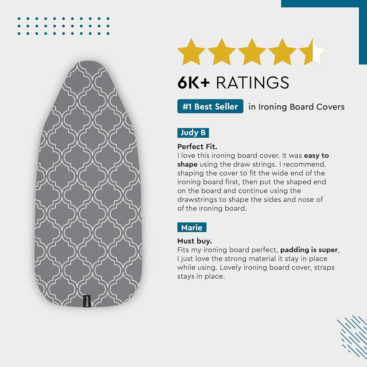 Encasa XO Ironing Board Cover and Pad 42"x14" - Thick 3mm Felt Padding, Drawstring Tightening & Lock, Easy Fit, Scorch & Stain Resistant, Fits Medium Ironing Board - Zig Zag