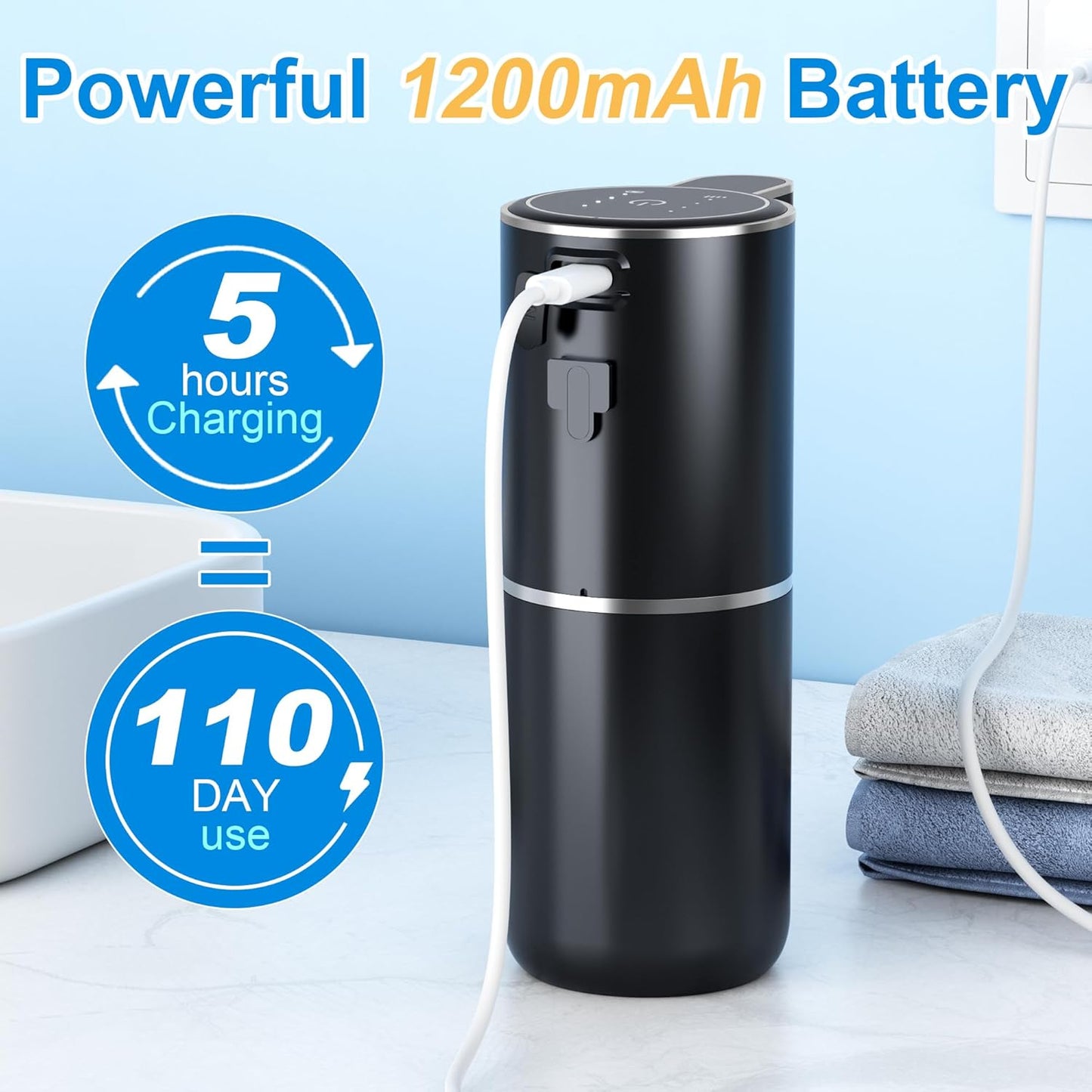 Automatic Foaming Soap Dispenser Foaming Hand Sanitizer Touchless 1200mAh Soap Dispenser Rechargeable with Sensor for Bathroom Kitchen