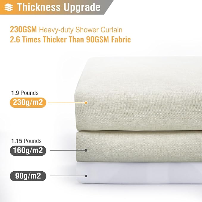 BTTN 84 Inch Wide Shower Curtain - W84xH72 Linen Textured Heavy Duty Fabric Shower Curtain Set with 14 Plastic Hooks, Large Hotel Simple Waterproof Polyester Bath Curtains for Bathroom - Light Cream