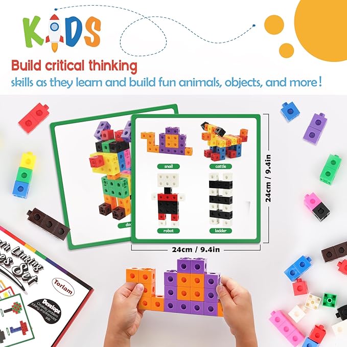 Torlam Math Cubes Math Manipulatives Activity Set, Counting Toys Snap Linking Cube for Kids Kindergarten Learning Activities