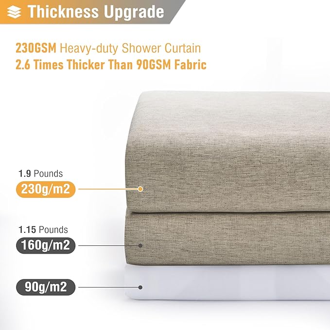 BTTN 78 Inch Long Shower Curtain - Linen Textured Heavy Duty Polyester Fabric Shower Curtain Set with 12 Plastic Hooks, Hotel Spa Neutral Curtains for Bathroom Showers and Bathtubs - 72x78 - Khaki/Tan
