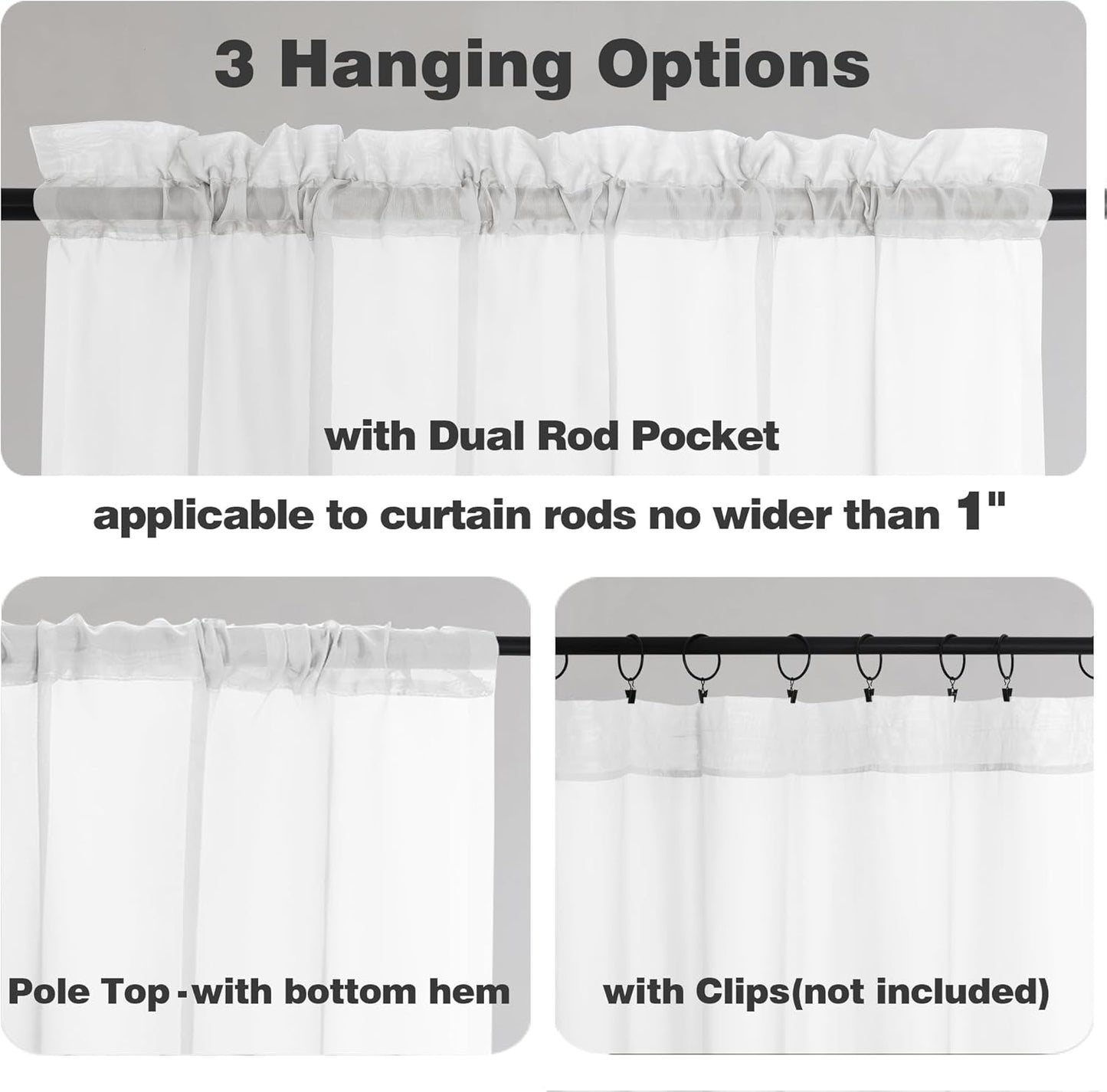 Chyhomenyc White Sheer Curtains 96 Inches Long 2 Panels, Light Filtering White Curtains for Living Room, Soft Gentle Voile Rod Pocket Bedroom Window Drapes, 59Wx96L Inch, 2PCS