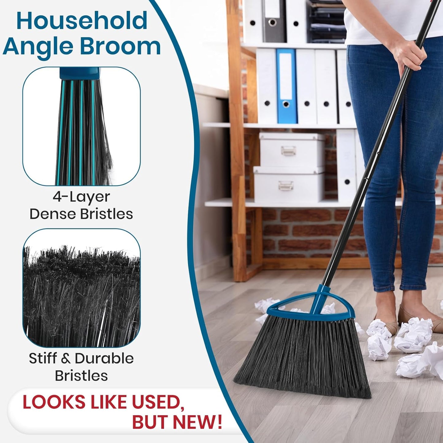 MAVRIZ 3 Pack Heavy Duty Broom Outdoor with 60" Long Handle Stiff Bristle Kitchen Broom for Sweeping Indoor Angle Broom for Floors, Shop Restaurant Garage Patio