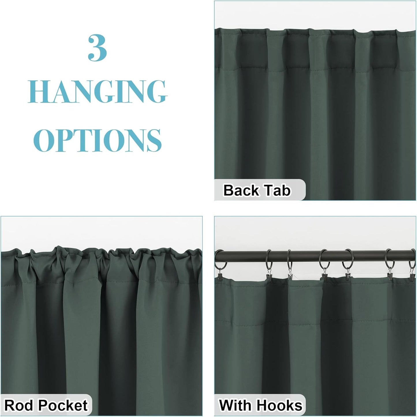 RYB HOME Green Blackout Curtains for Bedroom 63 inches Long - Thermal Insulated Curtains and Drapes Privacy Shades for Living Room Farmhouse Closet, W42 x L63 inch, 2 Panels