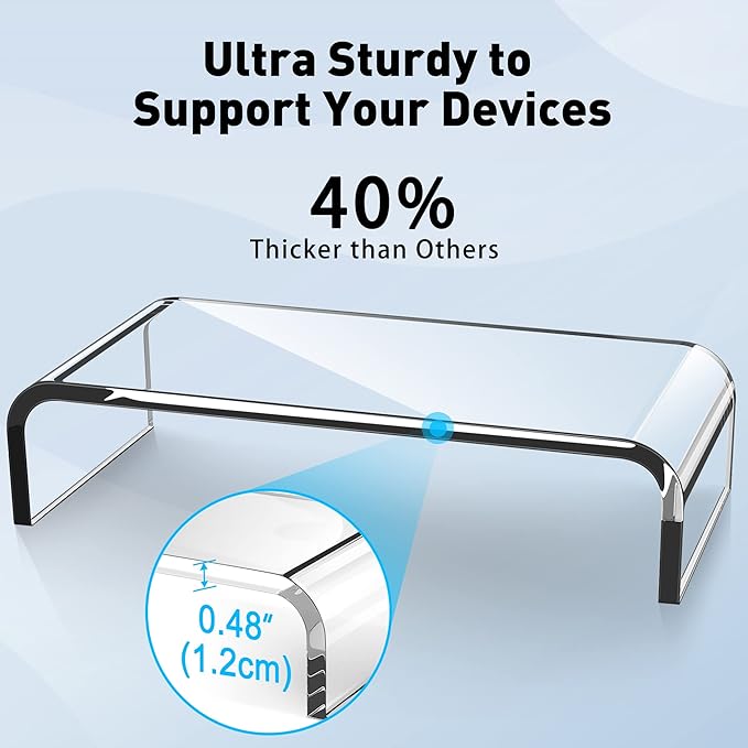 AboveTEK Acrylic Monitor Stand, Premium Large Monitor Riser 20 inch, Crystal Clear Acrylic Computer Stand Laptop Desk Stand for Home Office Printer TV Screen Keyboard Storage