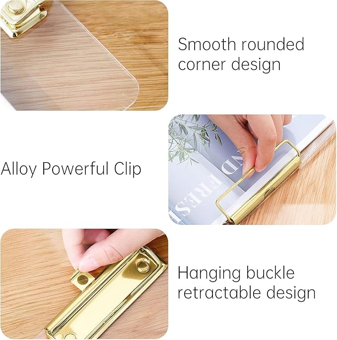Honagu Acrylic Clear Clipboards, 8.5x11 Plastic Clipboard with Gold Strong Clip Hidden Hanging Hole, A4 Letter Size Clipboards for Nurses, Doctors, Art Student, Teachers,School & Office Supplies, 15PC