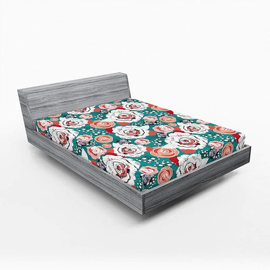 Ambesonne Floral 2 Pack Fitted Sheet, Colorful Flower Arrangements, Bed Cover All-Round Elastic Deep Pockets 2 Pieces, Package Contains 2 Full Size Fitted Sheets, Dark Seafoam Multicolor