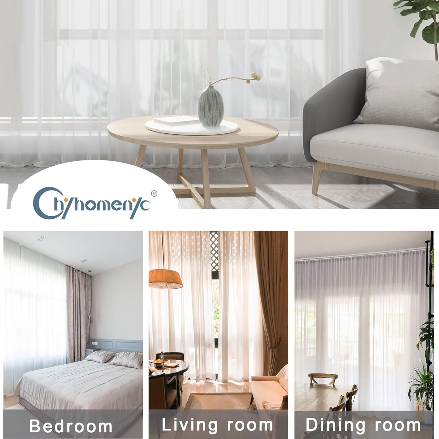 Chyhomenyc Extra Long White Sheer Curtains 120 Inches Long 2 Panels Set, Voile Window Drapes for Wedding Arch/Birthday Party/Hallway Window Guest Room, Each 42Wx120L in, 10FT, Set of 2, White