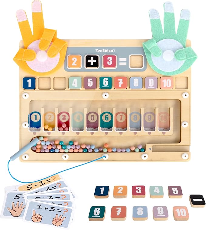 TOP BRIGHT Montessori Learning Toys for 3 4 5 + Year Old, Magnetic Beads Sorting Matching Toys for Boys Girls Birthday Gifts, Finger Math Addition & Subtraction