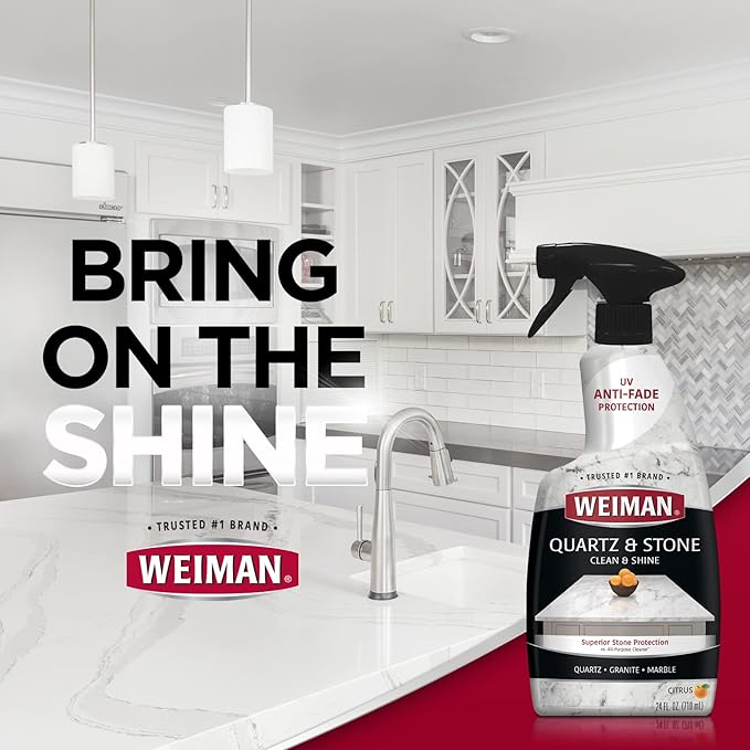 Weiman Quartz Countertop Cleaner and Polish - Clean and Shine Your Countertops Islands and Stone Surfaces with UV Protection, 24 Ounce with MicroFiber Towel, 2 Pack