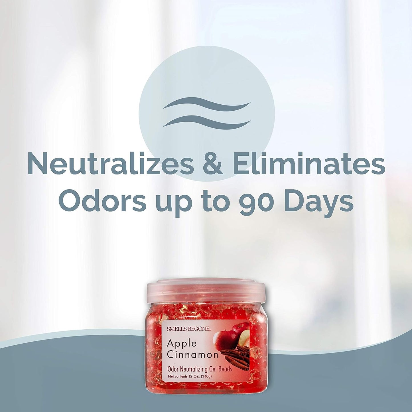 SMELLS BEGONE Odor Eliminator Gel Beads - 12 oz, Pack of 2 - Eliminates Odor in Bathrooms, Cars, Boats, RVs & Pet Areas - Air Freshener - Made with Essential Oils - Apple Cinnamon Scent