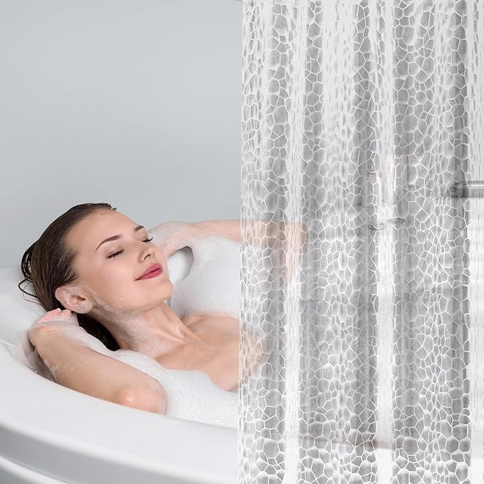 UFRIDAY Clear Shower Curtain Liner 72 x 72 inch,EVA 3D Cube Weighted Plastic Bathroom Shower Curtain Liner with 3 Big Magnets, Thick, Heavy Duty, Transparent.