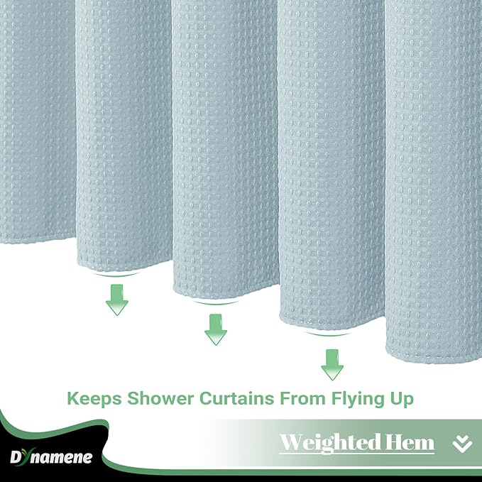 Dynamene Extra Long Shower Curtain, 84 Inch Long Waffle Fabric Shower Curtain for Bathroom, Tall Waterproof Cloth Shower Curtain Liner Set with Hook, Snap in Liner, Mesh Top Window, Fog Blue, 72x84