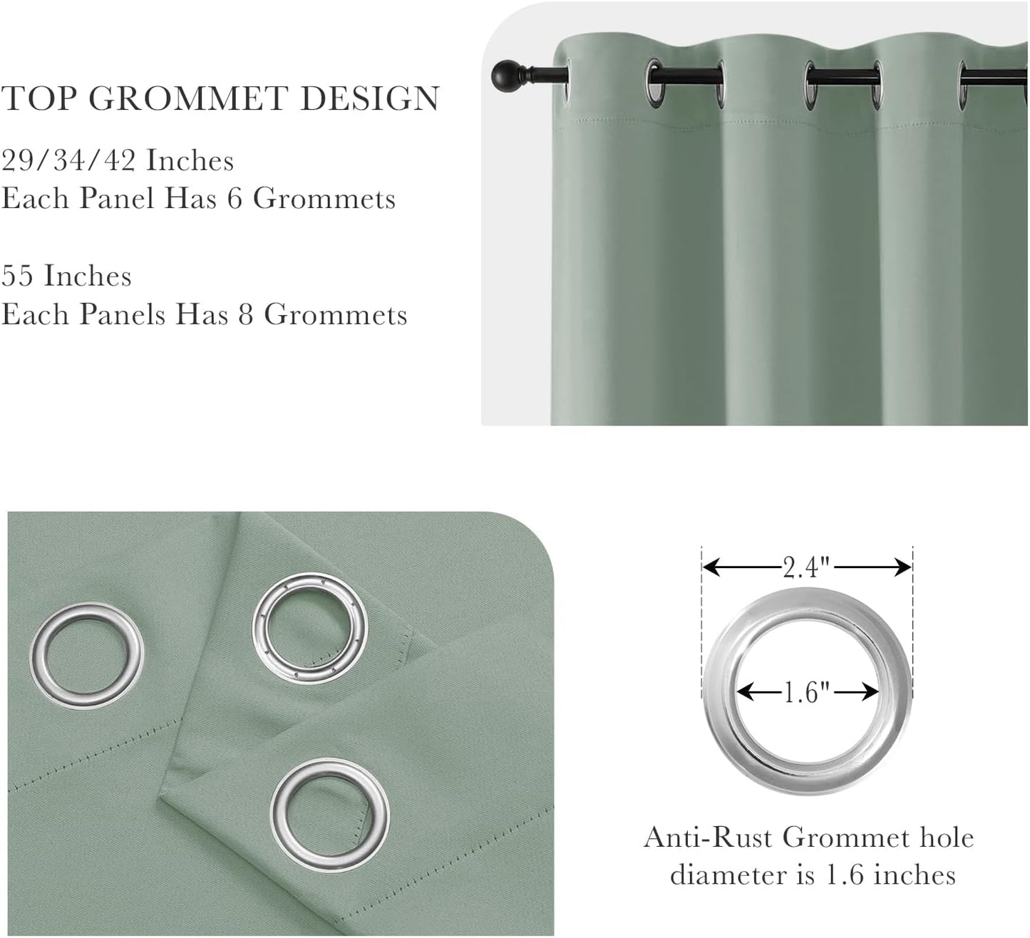 PONY DANCE Sage Green Small Curtains for Bathroom, Black Out Thermal Insulated Short Window Drapes Grommet Room Darkening Half Window Curtains for Studio Dorm Loft(2 Panels, W 42 x L 36 inches)