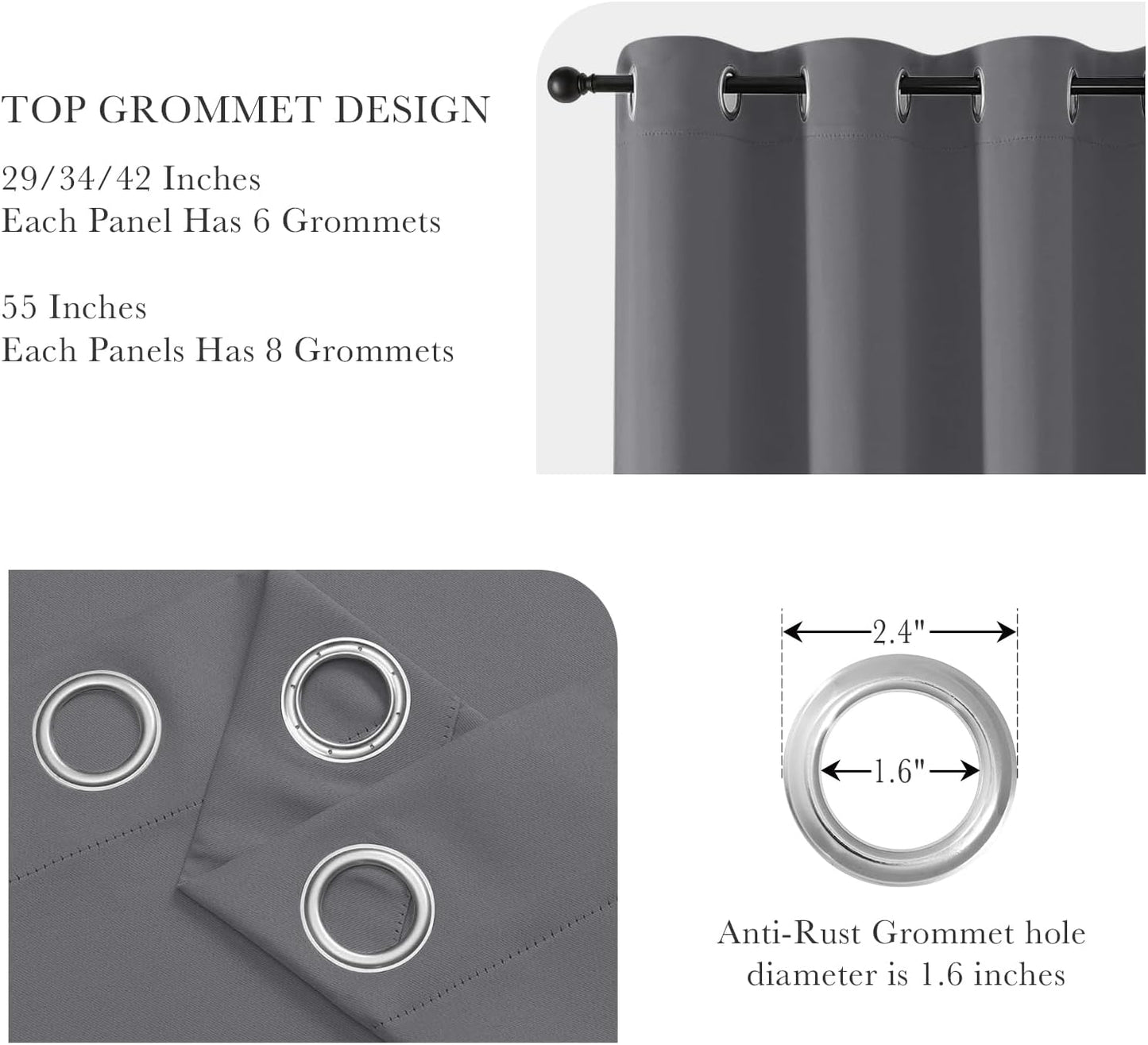 PONY DANCE Blackout Curtains for Bedroom 72 Inch Length 2 Panels Set, Privacy Thermal Insulated Room Darkening Grommet Drapes for Living Room Window, W34 x L72 Inch, Grey