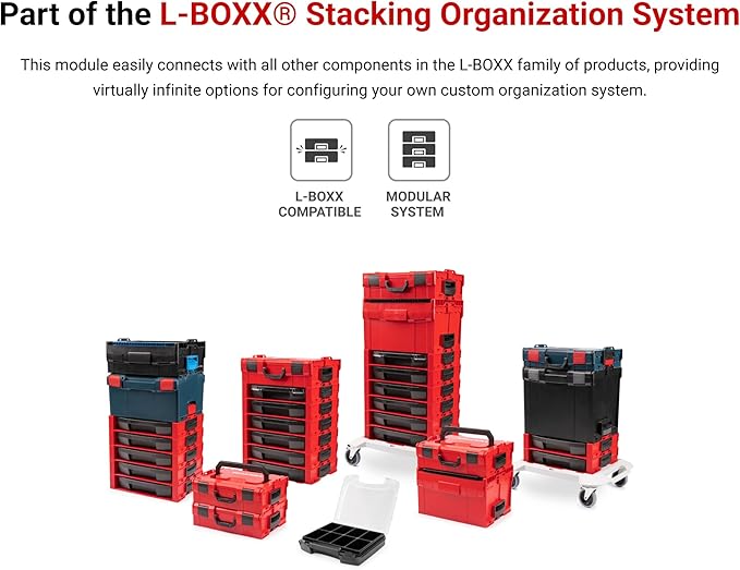 TEKTON 6-Drawer Rolling Stack with Shallow Tool Box (L-BOXX 1) and Organizer Bins | OLB99204