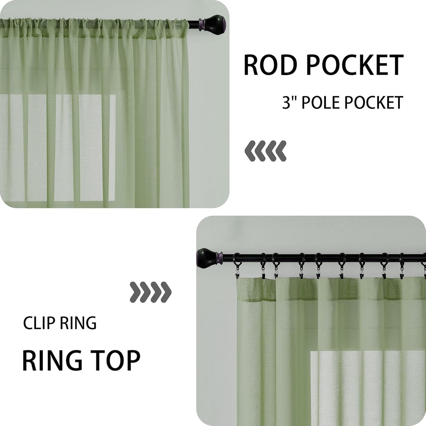 Tollpiz Sheer Door Curtains Closet Linen Textured Curtain Sheers Doorway Light Filtering Voile Patio Door Rod Pocket Curtains French Door, 54 x 80 inches Long, Sage Green, Set of 1 Panel