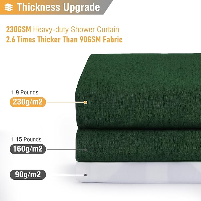 BTTN 60 Inch Stall Fabric Shower Curtain - Linen Textured Heavy Duty Shower Curtain Set with 10 Plastic Hooks, Narrow Waterproof Decorative Curtains for Bathroom and Bathtubs - 60x72 - Emerald Green