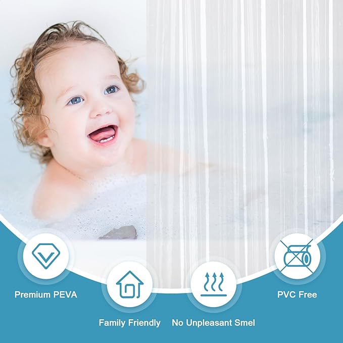 EurCross Tall Stall Size Clear Shower Curtain Liner 36x78, Waterproof See-Through PEVA Shower Curtain with 3 Magnets,36inch Width by 78inch Height,6 Metal Holes and Hooks