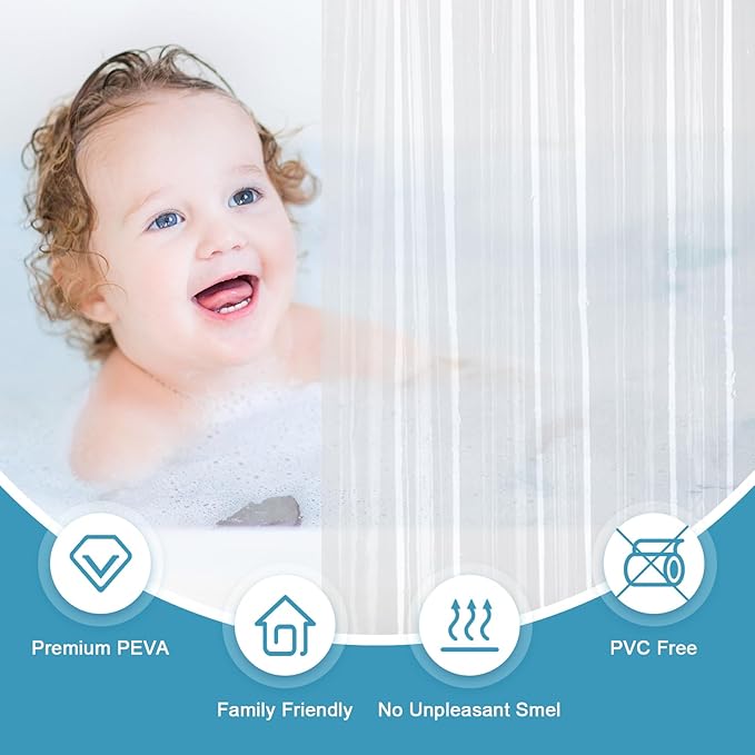 EurCross Stall Clear Shower Curtain Liner with Hooks and 5 Magnet Weights, Heavy Duty Waterproof Premium 9G PEVA Transparent Plastic Stall Shower Curtain 54 x72 inch, 9 Metal Grommets