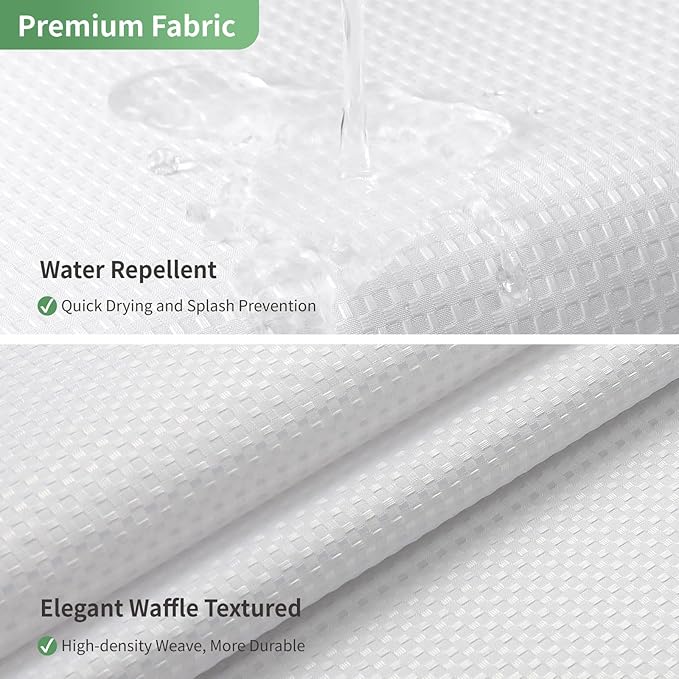 No Hook Waffle Weave Shower Curtain with Snap-in Fabric Liner Set,White Shower Curtains for Bathroom with See Through Top Window,Water Repellent & Washable,71Wx74H
