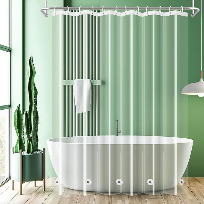 UFRIDAY Clear Short Shower Curtain Liner 72 x 66 inch,Peva Plastic Shower Liner with 5 Magnets and Hooks Shower Curtain for Bathroom or Bath Window