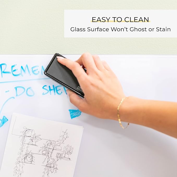 ECR4KIDS MessageStor Magnetic Dry-Erase Glass Board with Magnets, 17.5in x 17.5in, Wall-Mounted Whiteboard, White Waves, 2-Pack
