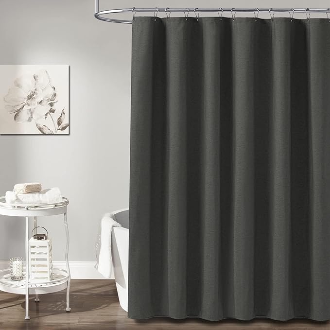 BTTN Stall Fabric Shower Curtain, 54x78 Inch Long Linen Cloth Heavy Duty Thick Shower Curtain Set with 10 Plastic Hooks, Hotel Spa Weighted Waterproof Neutral Bath Curtains for Bathroom, Charcoal Grey